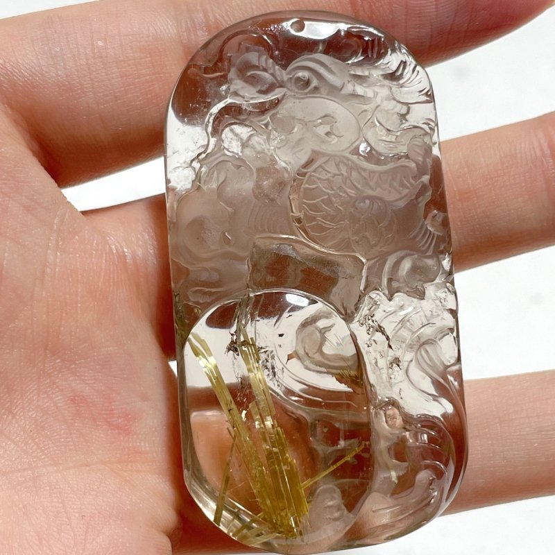 High Grade Chinese Dragon Rutile Pendant Carving - Wholesale Crystals