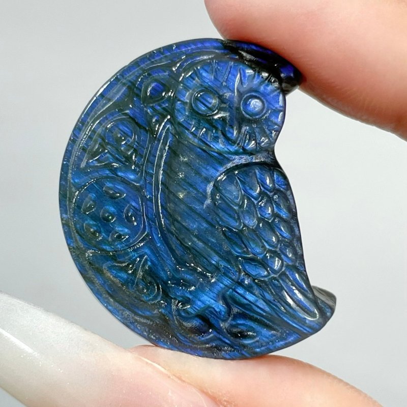 High Quality Labradorite Moon Owl Carving Wholesale - Wholesale Crystals