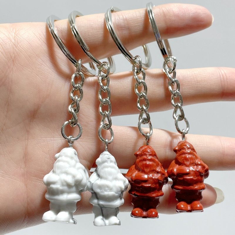 Howlite Red Jasper Santa Claus Christmas Carving Keychain Wholesale - Wholesale Crystals