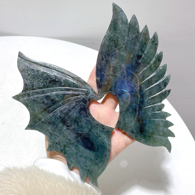 Labradorite Demon And Angel Wing Carving With Stand - Wholesale Crystals