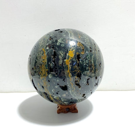 Large 16.5CM Geode Druzy 8th Vein Ocean Jasper Sphere - Wholesale Crystals