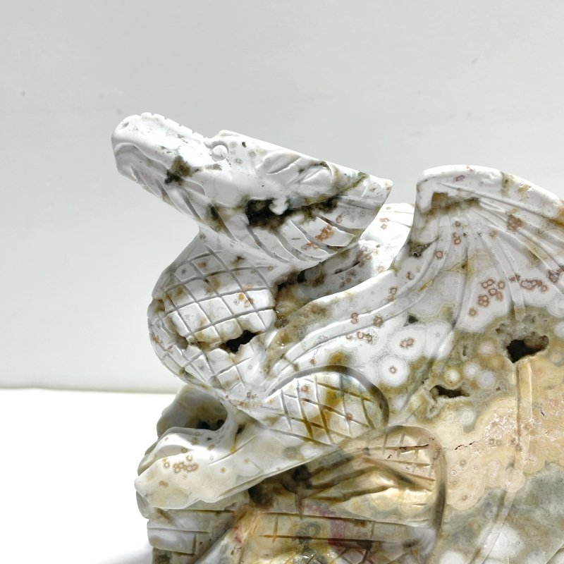Large 8th Vein Ocean Jasper Flying Dragon Castle Carving - Wholesale Crystals