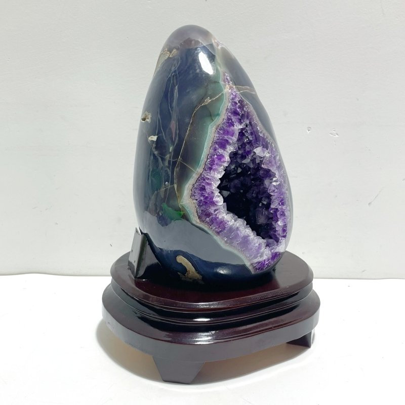 Large Amethyst Mixed Agate Dinosaur Egg Shape Home Decor With Stand - Wholesale Crystals