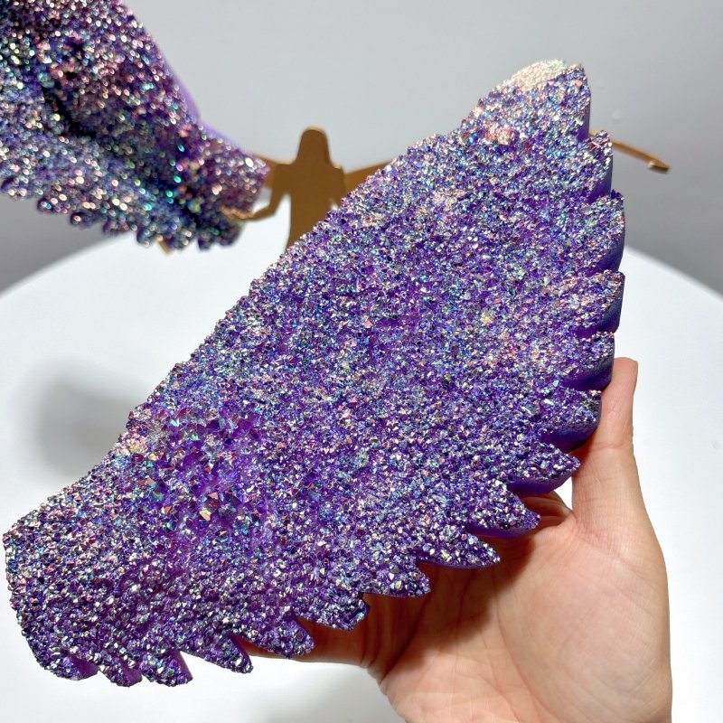 Large Aura Quartz Cluster Angel Wing Carving With Stand - Wholesale Crystals