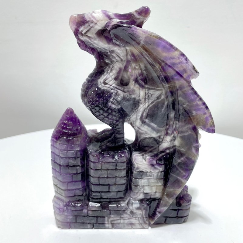 Large Chevron Amethyst Dragon Castle Carving - Wholesale Crystals