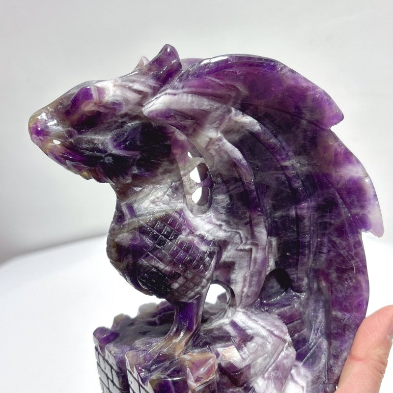Large Chevron Amethyst Dragon Castle Carving - Wholesale Crystals