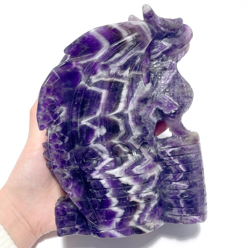 Large Chevron Amethyst Dragon With Castle Carving - Wholesale Crystals