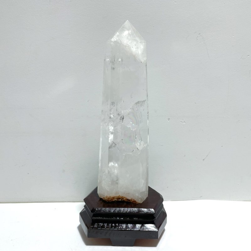 Large Clear Quartz Tower Point With Stand With Rainbow - Wholesale Crystals