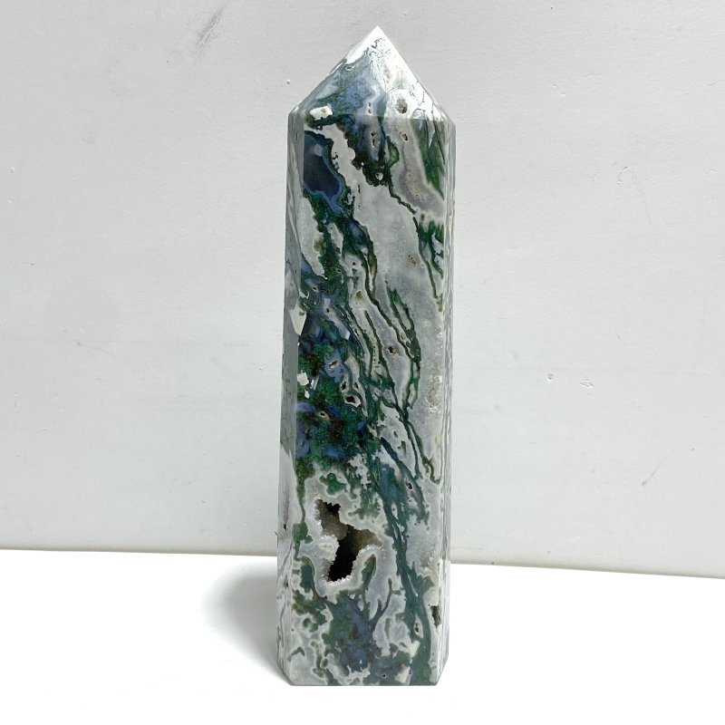 Large Druzy Moss Agate Geode Four - Sided Point - Wholesale Crystals
