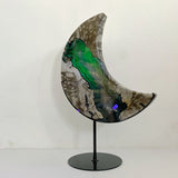 Large Geode Volcano Agate Moon Carving With Stand(UV - Reactive) 1 - Wholesale Crystals