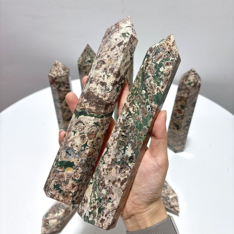 Large Green Flower Jasper Points Tower Wholesale - Wholesale Crystals