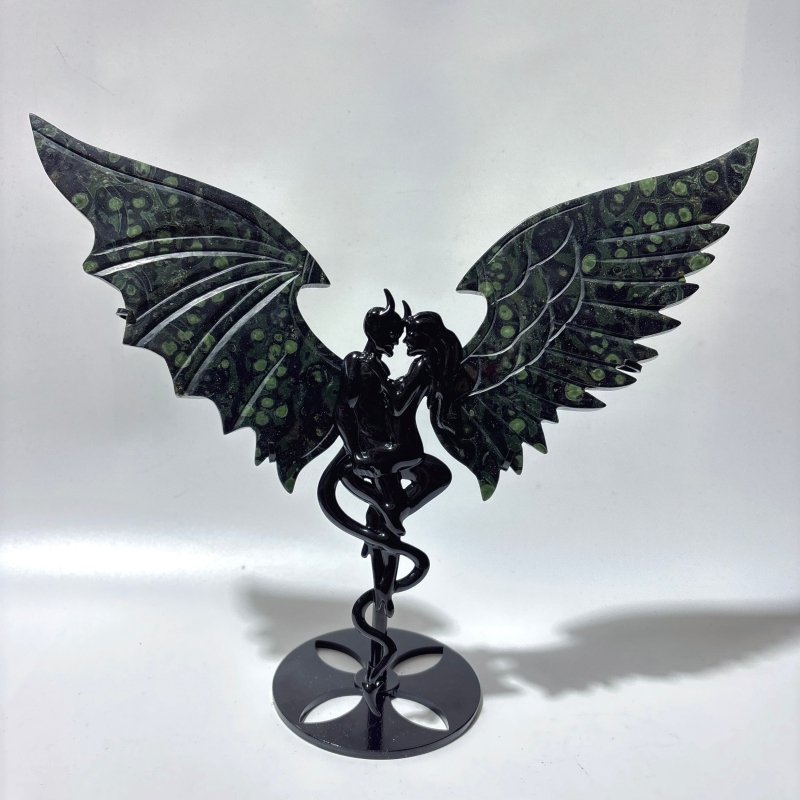 Large Kambaba Demon And Angel Wing Carving With Stand - Wholesale Crystals