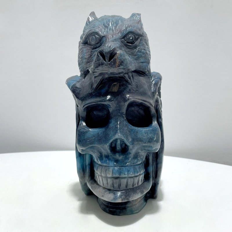 Large Trolleite Stone Wolf Head With Skull Carving - Wholesale Crystals