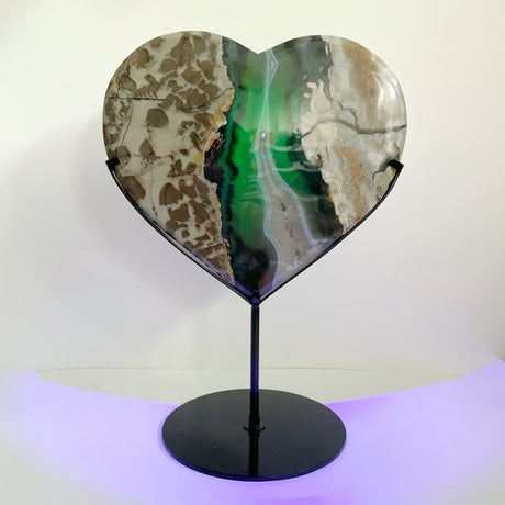 Large Volcano Agate Heart With Stand (UV - Reactive) - Wholesale Crystals