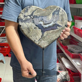 Large Volcano Agate Heart With Stand (UV - Reactive) - Wholesale Crystals