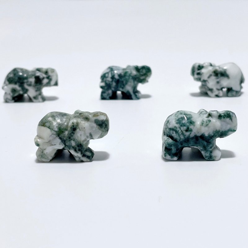 Mini Moss Agate Elephant Carving Wholesale - Wholesale Crystals