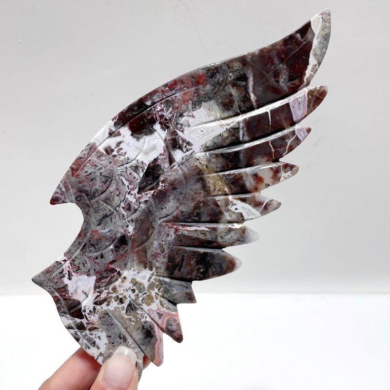 Morocco Agate Demon And Angel Wing Carving With Stand - Wholesale Crystals