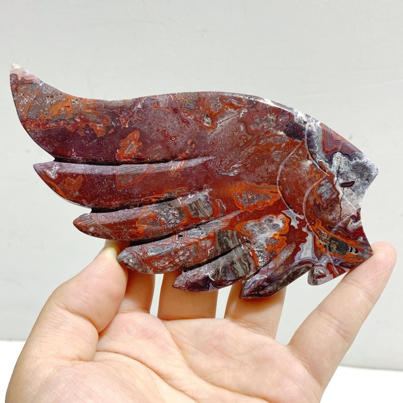 Morocco Agate Heart Wing Carving With Stand -Wholesale Crystals