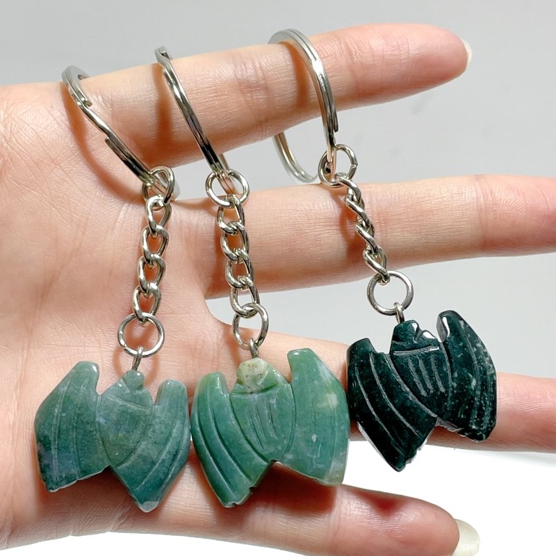 Moss Agate Bat Carving Keychain Wholesale - Wholesale Crystals