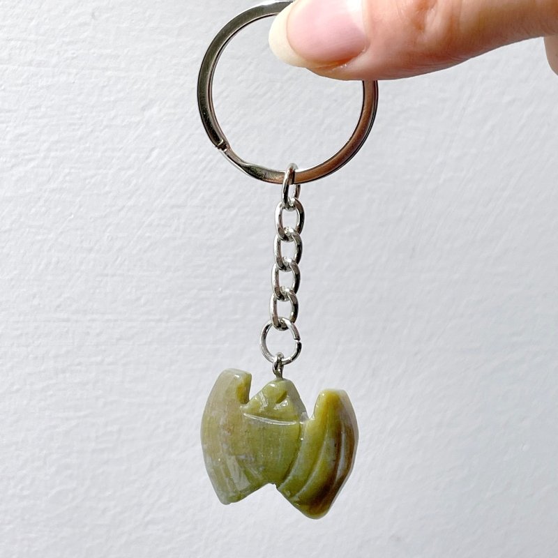 Moss Agate Bat Carving Keychain Wholesale - Wholesale Crystals