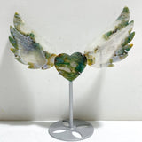 Moss Agate Heart Wing Carving With Stand -Wholesale Crystals