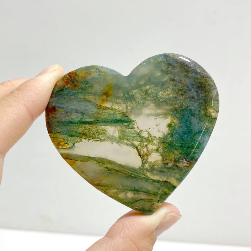 Moss Agate Heart Wing Carving With Stand -Wholesale Crystals