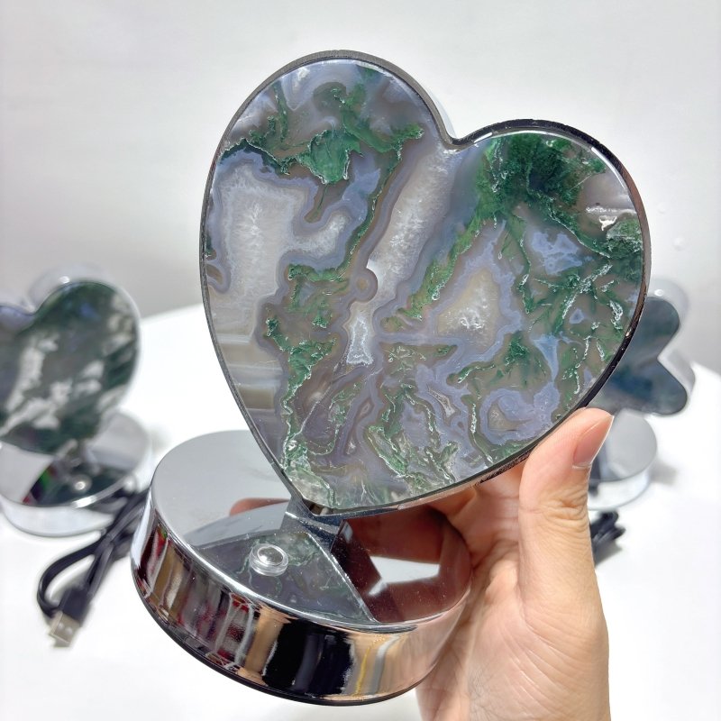 Moss Agate LED Table Lamp Flower & Heart Shape Wholesale - Wholesale Crystals