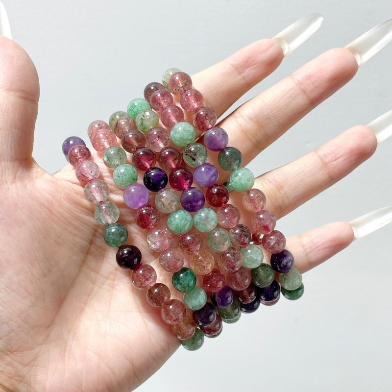 Multi - gem Beads Bracelet Wholesale Strawberry Quartz Green Strawberry Quartz Mixed Amethyst - Wholesale Crystals