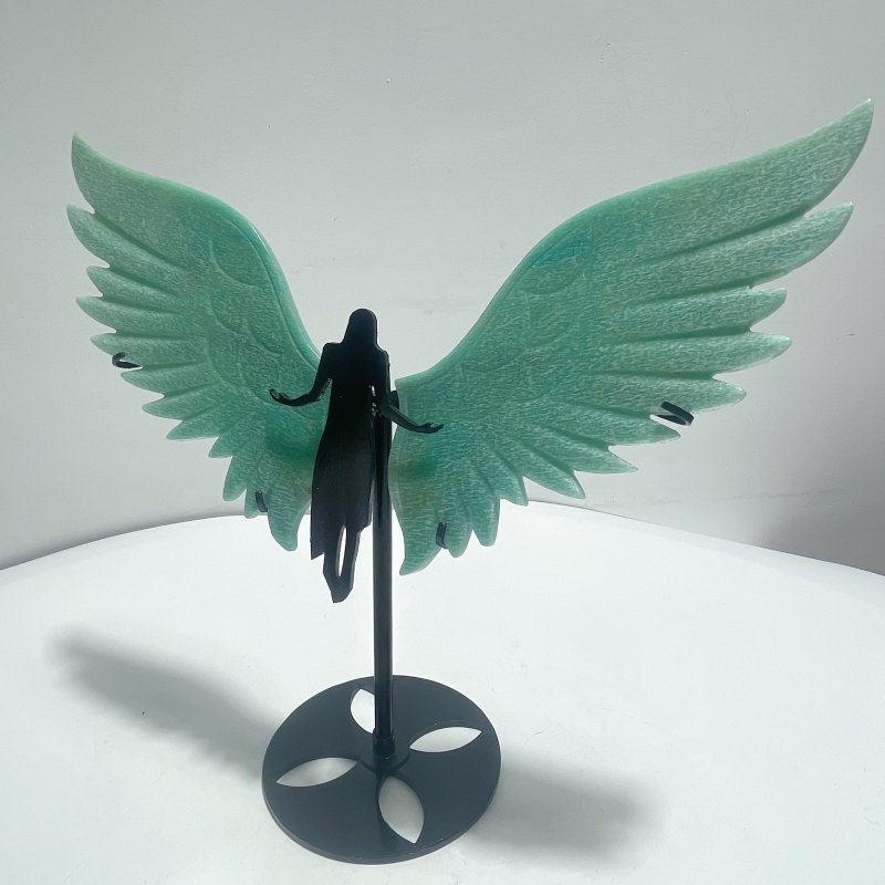 Natural Amazonite Angel Carving Wing With Stand - Wholesale Crystals