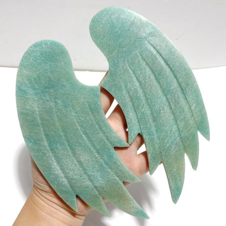 Natural Amazonite Angel Carving Wing With Stand - Wholesale Crystals