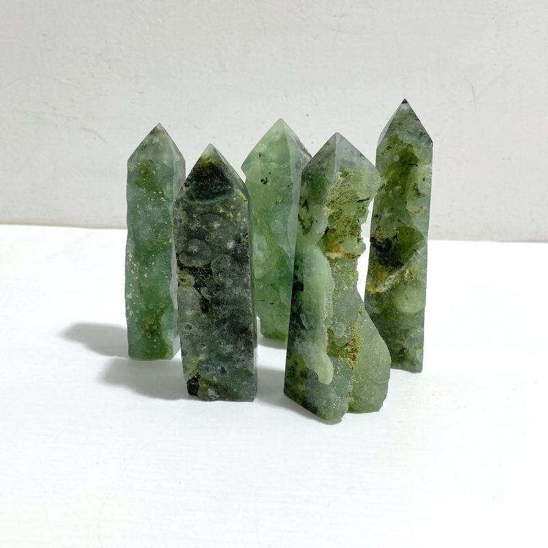Natural Prehnite Tower One Side Raw Points Wholesale - Wholesale Crystals