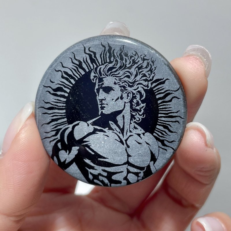 Obsidian Engraved Twelve Olympians Round Slices DIY Accessories Wholesale - Wholesale Crystals