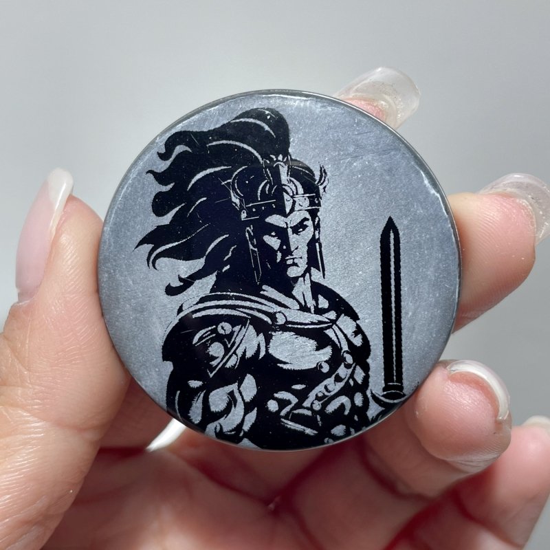 Obsidian Engraved Twelve Olympians Round Slices DIY Accessories Wholesale - Wholesale Crystals