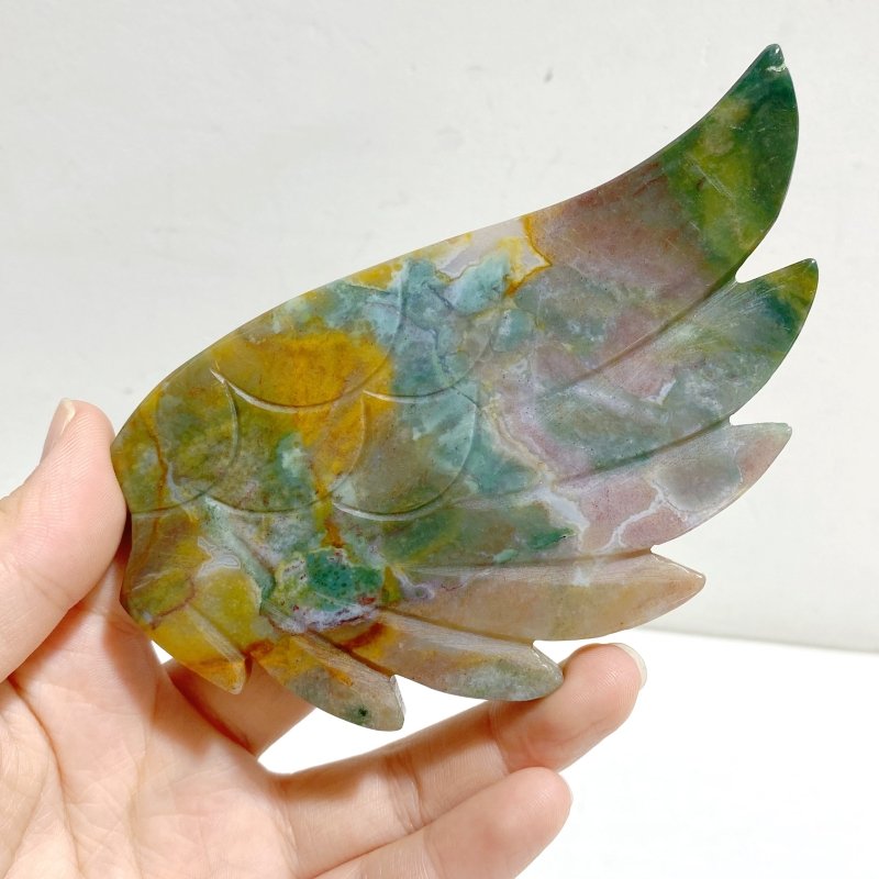Ocean Jasper Heart Wing Carving With Stand -Wholesale Crystals