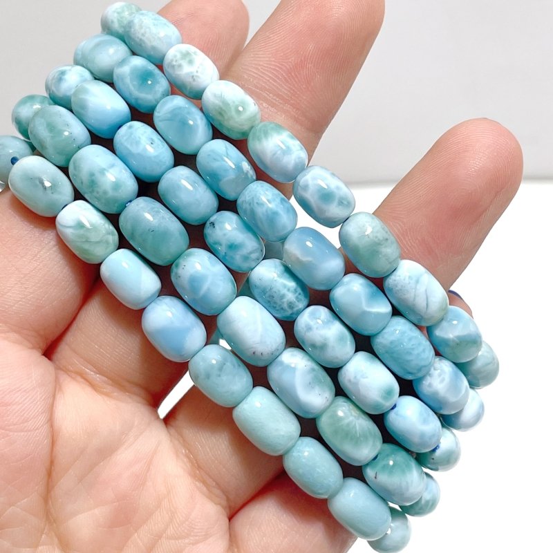 Oval Barrel Shape Larimar Bracelet Wholesale From Dominican Republic - Wholesale Crystals