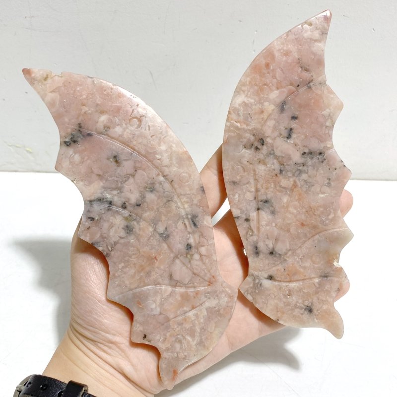 Pink Agate Flying Dragon Wing Carving With Stand - Wholesale Crystals