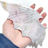 Pink Flower Agate Demon And Angel Wing Carving With Stand - Wholesale Crystals