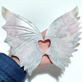Pink Flower Agate Demon And Angel Wing Carving With Stand - Wholesale Crystals