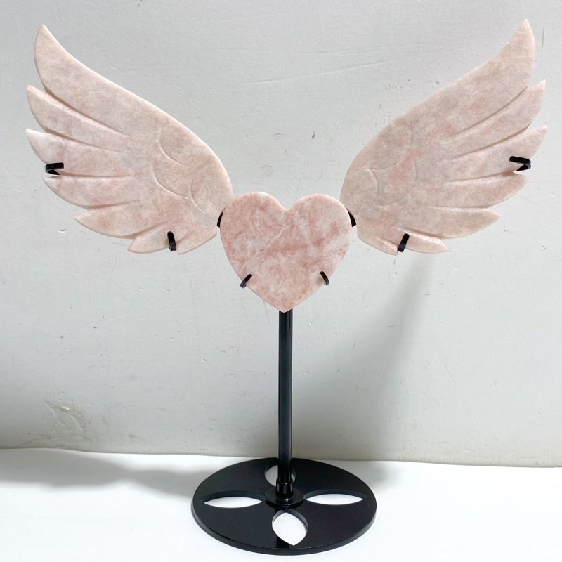 Pink Opal Heart Wing Carving With Stand -Wholesale Crystals