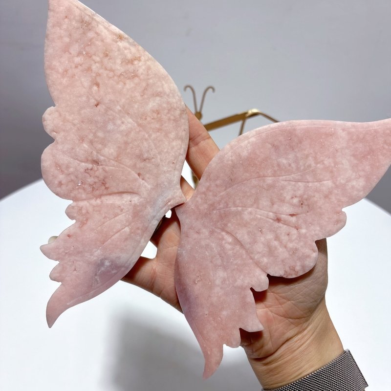 Pink Sakura Agate Butterfly Wing Carving With Stand - Wholesale Crystals