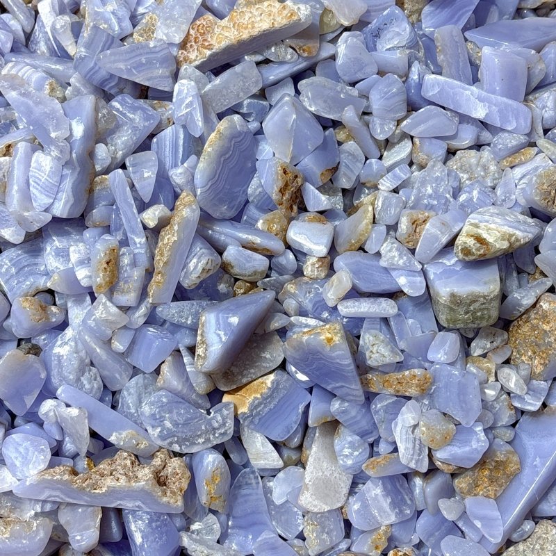 Polished Blue Lace Agate Gravel Chips Mixed Size Closeout - Wholesale Crystals