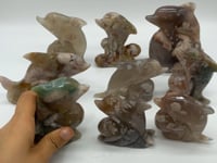 9 Pieces Sakura Flower Agate Dolphin Carving