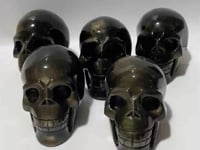 5 Pieces High Quality Gold Sheen Obsidian Skull Carving