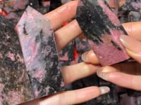Pink&Black Rhodonite Four-Sided Tower Points Wholesale
