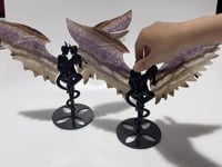 2 Pairs Amethyst Mixed Striped Agate Demon And Angel Wing Carving With Stand