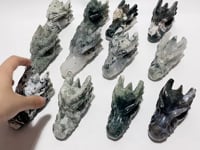 12 Pieces Moss Agate Dragon Head Carving