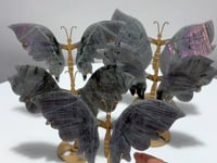 5 Pairs Purple Labradorite Butterfly Wing Carving With Stand