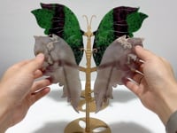 2 Pairs Ruby Zoisite&Black Sakura Agate Symmetry Butterfly Wing With Stand