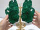 2 Pairs Polished Malachite Raw Slab Butterfly Wing With Stand (#3)