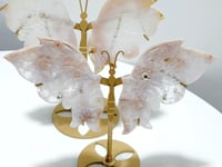 2 Pairs Beautiful Pink Flower Agate Butterfly Wing Carving With Stand